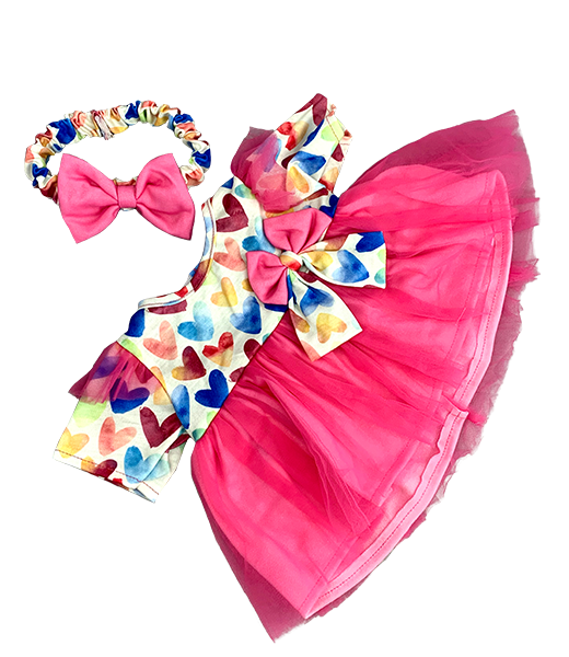 Pink Heart Dress w/headband (16")